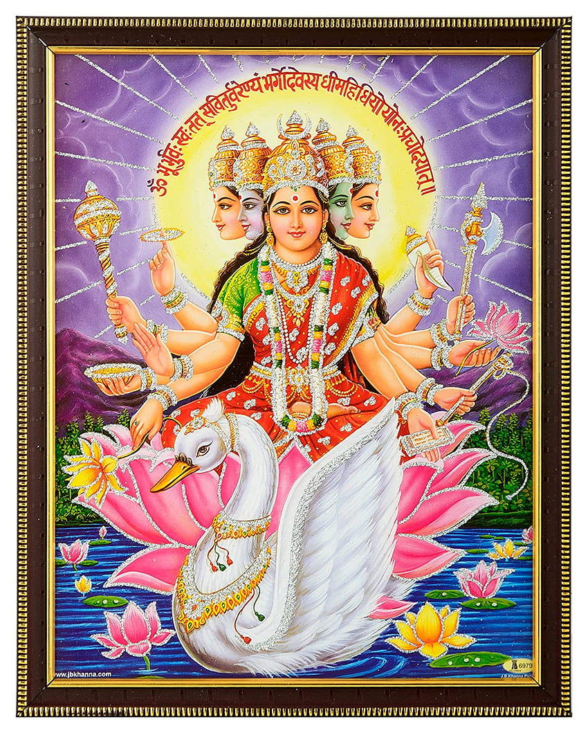 Buy Swastik Bamboo Goddess Gayatri Devi Frame (24 cm x 1.5 cm x 30 cm) Online at Low Prices in India, Gayatri Mata HD phone wallpaper