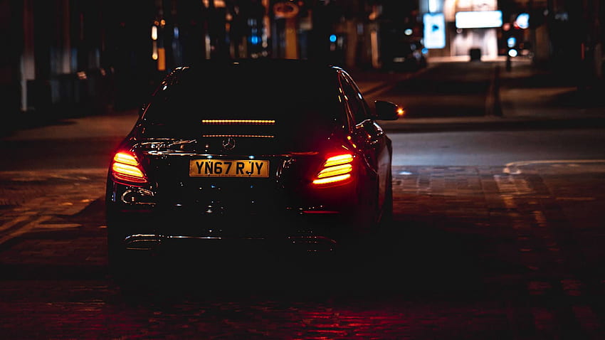 City, Night, Street, Mercedes Black Car, Mercedes Night HD wallpaper