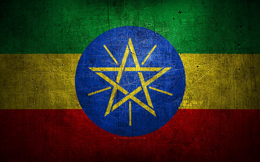 Bendera logam Ethiopia, seni grunge, negara-negara Afrika, Hari Ethiopia, simbol nasional, bendera Ethiopia, bendera logam, Bendera Ethiopia, Afrika, bendera Ethiopia, Ethiopia Wallpaper HD