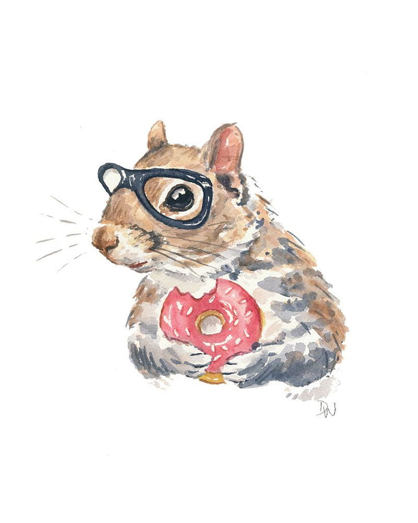 Original Squirrel Watercolour Painting, Nerd Squirrel, Sprinkle, Hipster Donut HD phone wallpaper