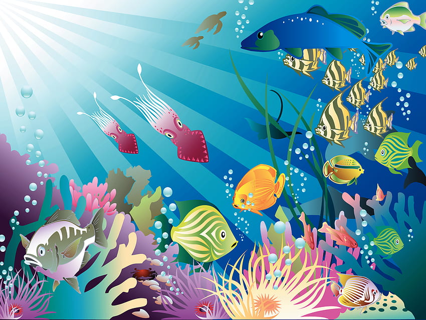 Fond d'aquarium de réservoir de poissons, aquarium de dessin animé Fond d'écran HD