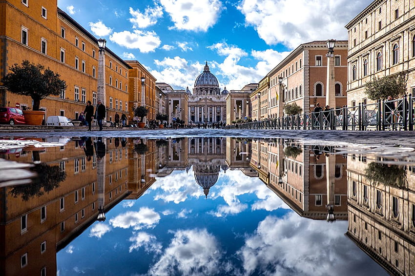 Rome Church Italy Saint Peters Basilica Street Puddle HD wallpaper