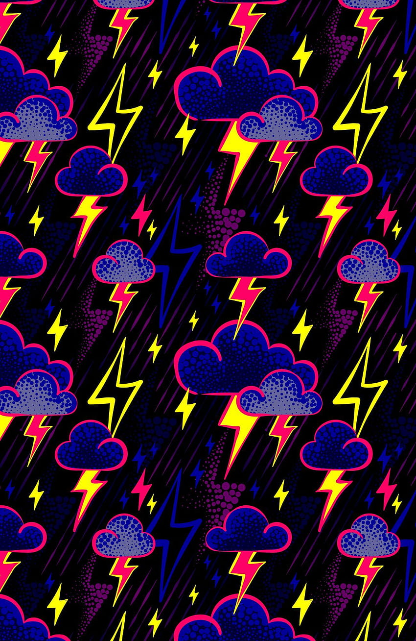 Lightning bolt storm clouds pattern print repeat fabric, Black Bolt HD phone wallpaper