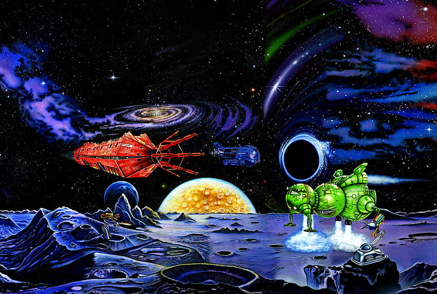 Sci Fi の宇宙船と背景、漫画の宇宙船 高画質の壁紙