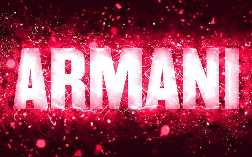 Happy Birtay Armani, , luzes de neon rosa, nome Armani, criativo, Armani Happy Birtay, Armani Birtay, nomes femininos americanos populares, com nome Armani, Armani papel de parede HD