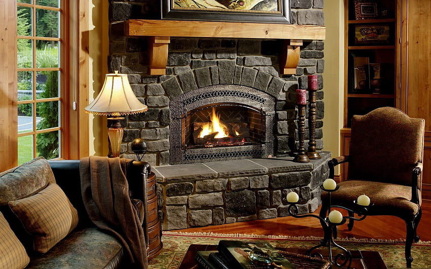 Chair, Evening, Armchair, Coziness, Comfort, Fireplace, Cozy Atmosphere HD wallpaper