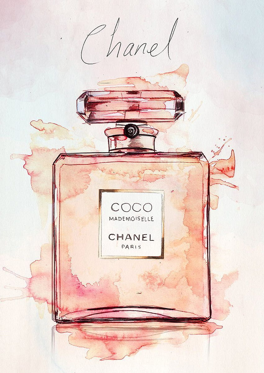 Coco Mademoiselle Chanel Ilustração em aquarela Estampa Giclée, Perfume Coco Chanel Papel de parede de celular HD