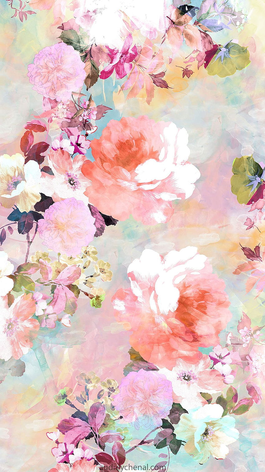 オードリー・シェナルによる花の水彩パステルパターン。 これはオリジナルの HD電話の壁紙
