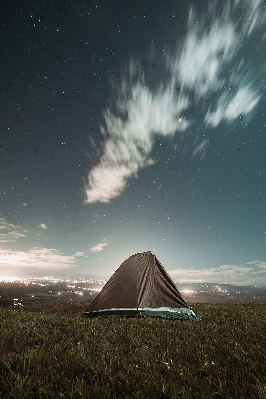 Nature, Night, City, View, Tent, Camping, Campsite HD phone wallpaper