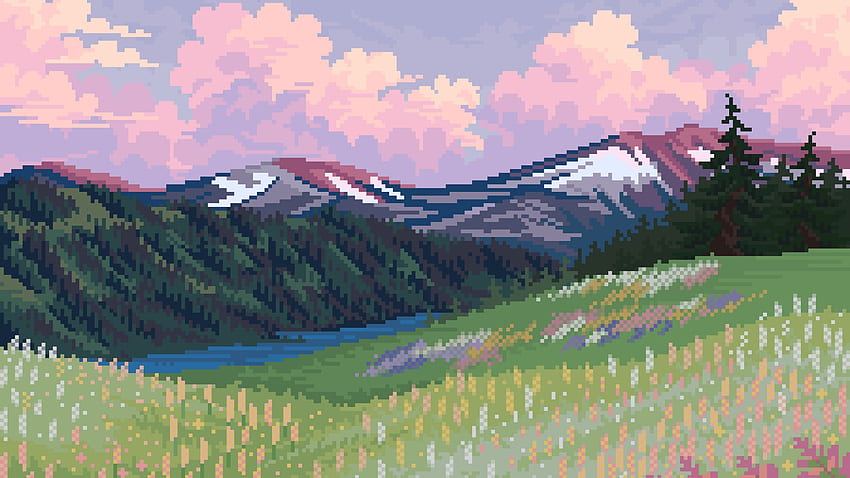 Landschaft, Natur, Pixel Art • Für Sie, Pixel Art Grün HD-Hintergrundbild