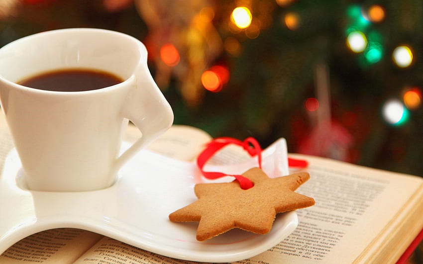Cup Coffee Cookies Star Book Lights Bokeh Christmas - - teahub.io HD wallpaper