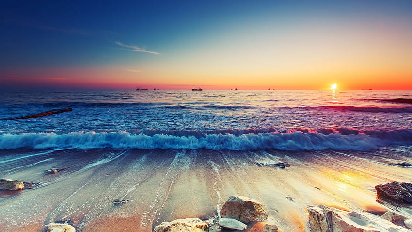 Sunset Sandy Beach Sparkling Waves Ultra Resolution HD wallpaper | Pxfuel