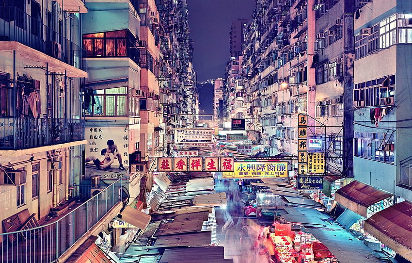 orang, makanan, Hong Kong, neon, Cina, pusat kota, apartemen, toko, kehidupan, restoran untuk , bagian город, China Street Wallpaper HD