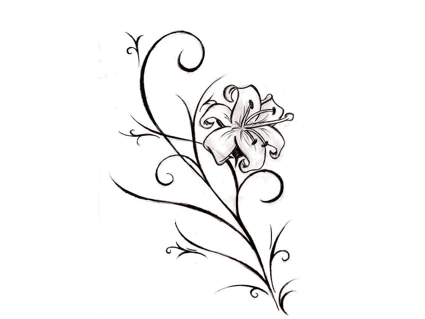 Дизайни като истинска татуировка с цвете на лилия [] за вашия мобилен телефон и таблет. Разгледайте татуировката. Племенна рисунка с единично цвете HD тапет
