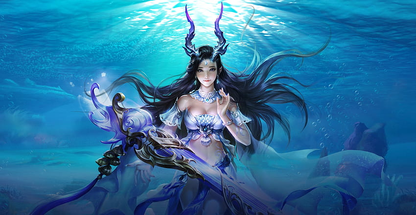 Water Goddess, girl, long hair, goddess, beauty, orginal, music, fantasy, pretty, underwater, water HD wallpaper