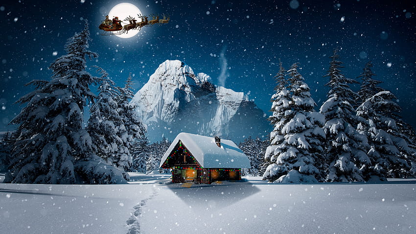 Queda de neve, inverno, cabana, casa, inverno, Natal papel de parede HD