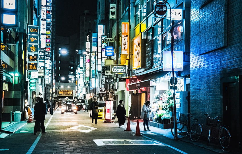 東京、日本、通り、人、ネオン、街並み、お店、日常生活、都市のシーン、セクション、ストリート シーン 高画質の壁紙