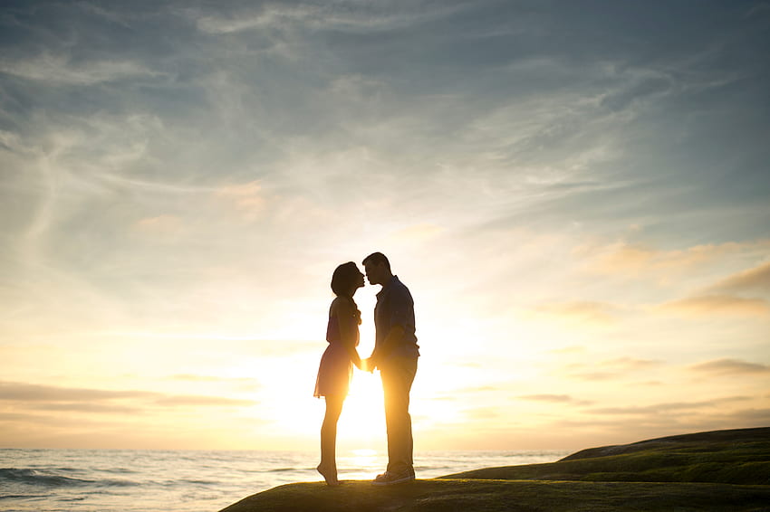 Matahari Terbenam, Laut, Cinta, Pantai, Bank, Pasangan, Pasangan, Romantis Wallpaper HD