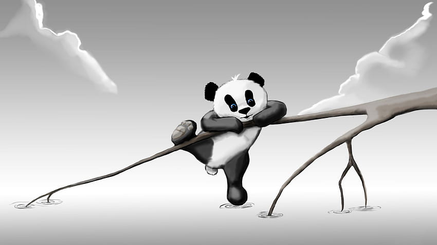Сладка панда, малка сладка анимационна панда HD тапет
