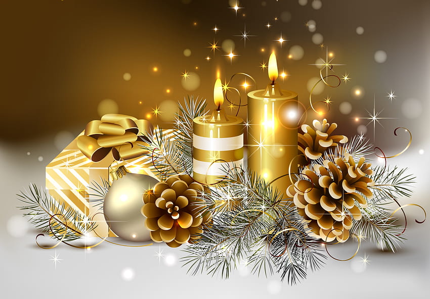 Joyeuses fêtes !, nouvel an, noël, or, craciun, bougie, jaune, carte Fond d'écran HD