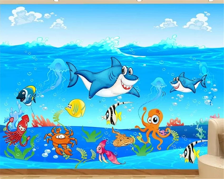 beibehang for kids room Mural 3D Underwater world 3D wall cartoon decorative mural papel de parede 3D. . - AliExpress, Underwater Cartoon HD wallpaper