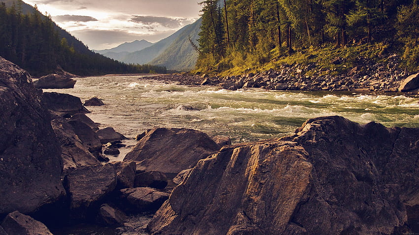Mountain River Lake Nature Summer Camp HD wallpaper