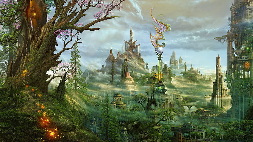 Dragon Sky City []. Fantasielandschaft, schöne Fantasiekunst, Fantasiekünstler, mythische Landschaft HD-Hintergrundbild