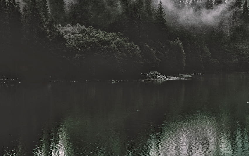 Lake Mountain Water Dark Nature, Black Nature HD wallpaper