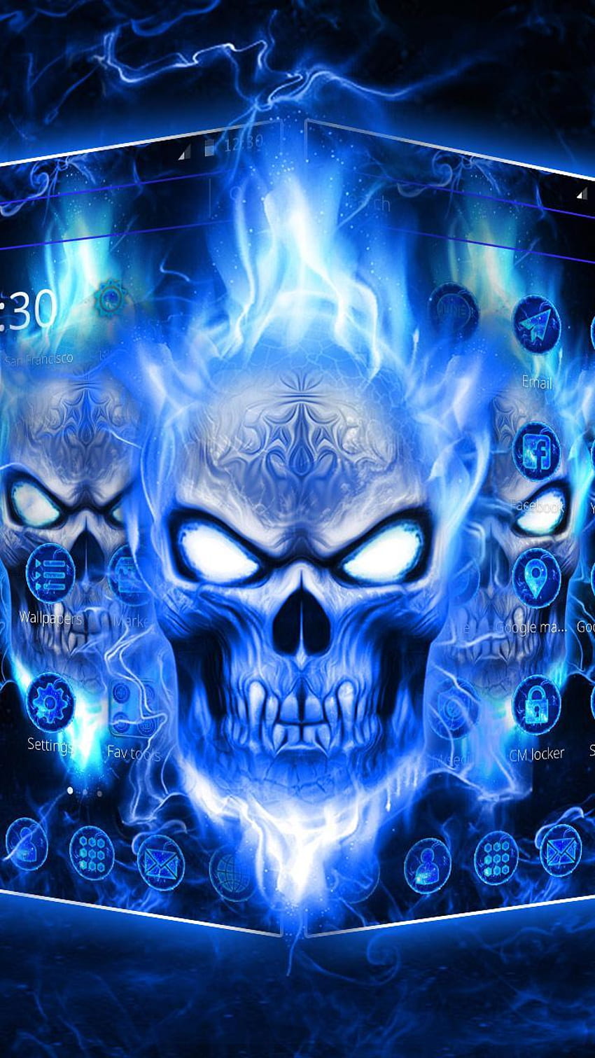 Thème Smoking Blue Devil Skull pour Android Fond d'écran de téléphone HD