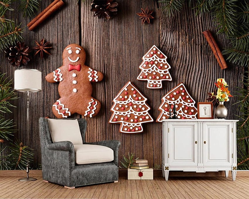 Papel de parede Holidays Christmas Cookies Wood planks Food New year , living room TV sofa wall kids'room cafe bar mural. . - AliExpress HD wallpaper