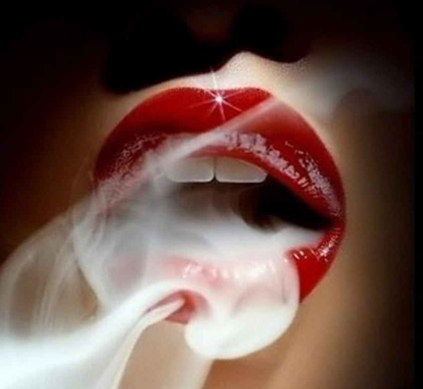 Smoke, red lips, people, woman HD wallpaper