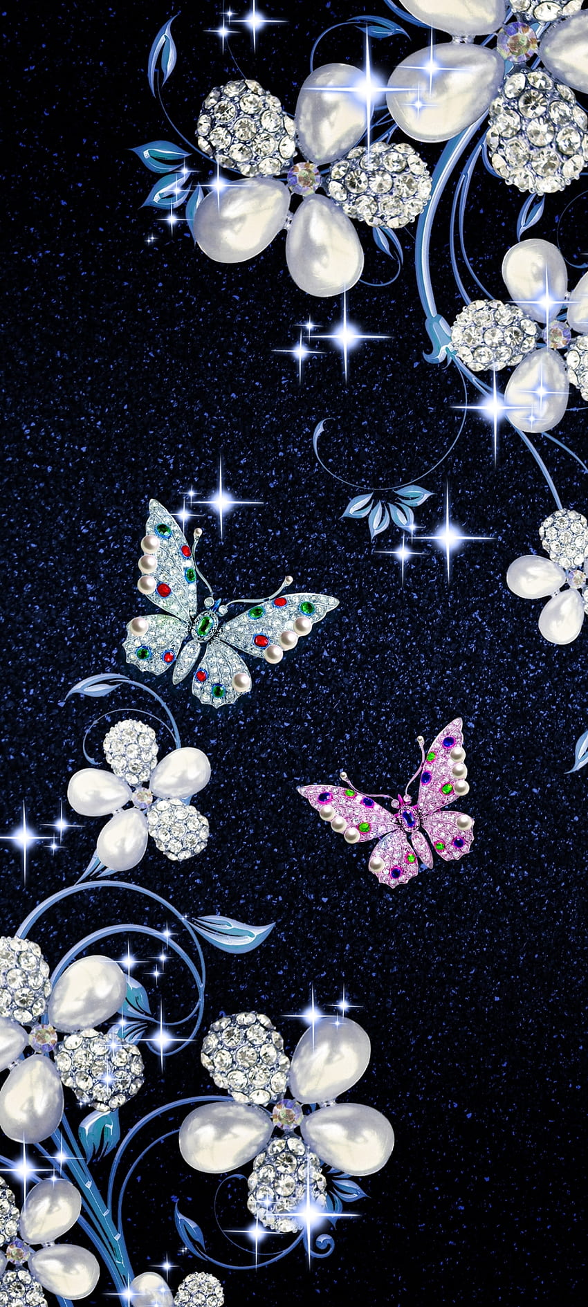 Fantastic Butterfly, holiday ornament, flowers, Luxury, blue, Jewelry, Diamond HD phone wallpaper