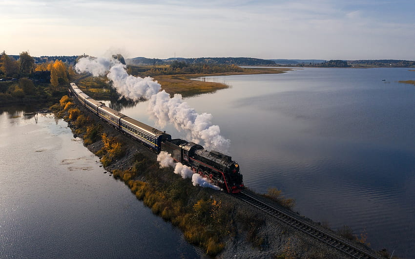 Dampfzug, Zug, Lokomotive, Wasser, Dampf HD-Hintergrundbild