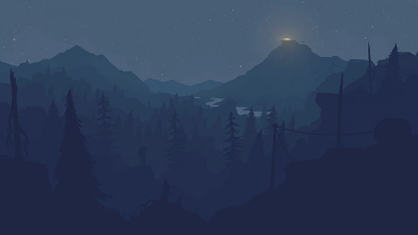 Firewatch, ป่าไม้, กลางคืน, แสงสำหรับจอกว้าง, Blue Firewatch วอลล์เปเปอร์ HD