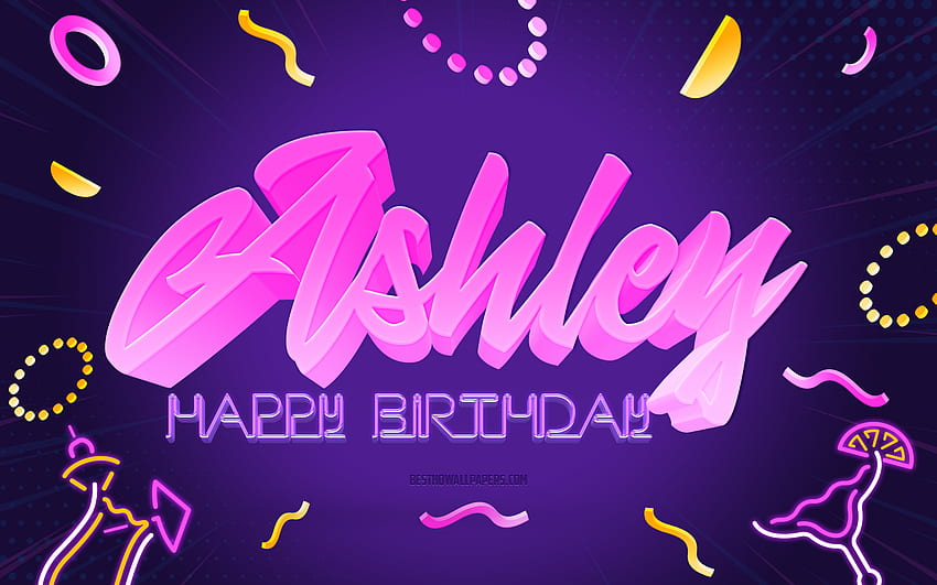 Happy Birtay Ashley, , Purple Party Background, Ashley, creative art, Happy Ashley birtay, Ashley name, Ashley Birtay, Birtay Party Background HD wallpaper