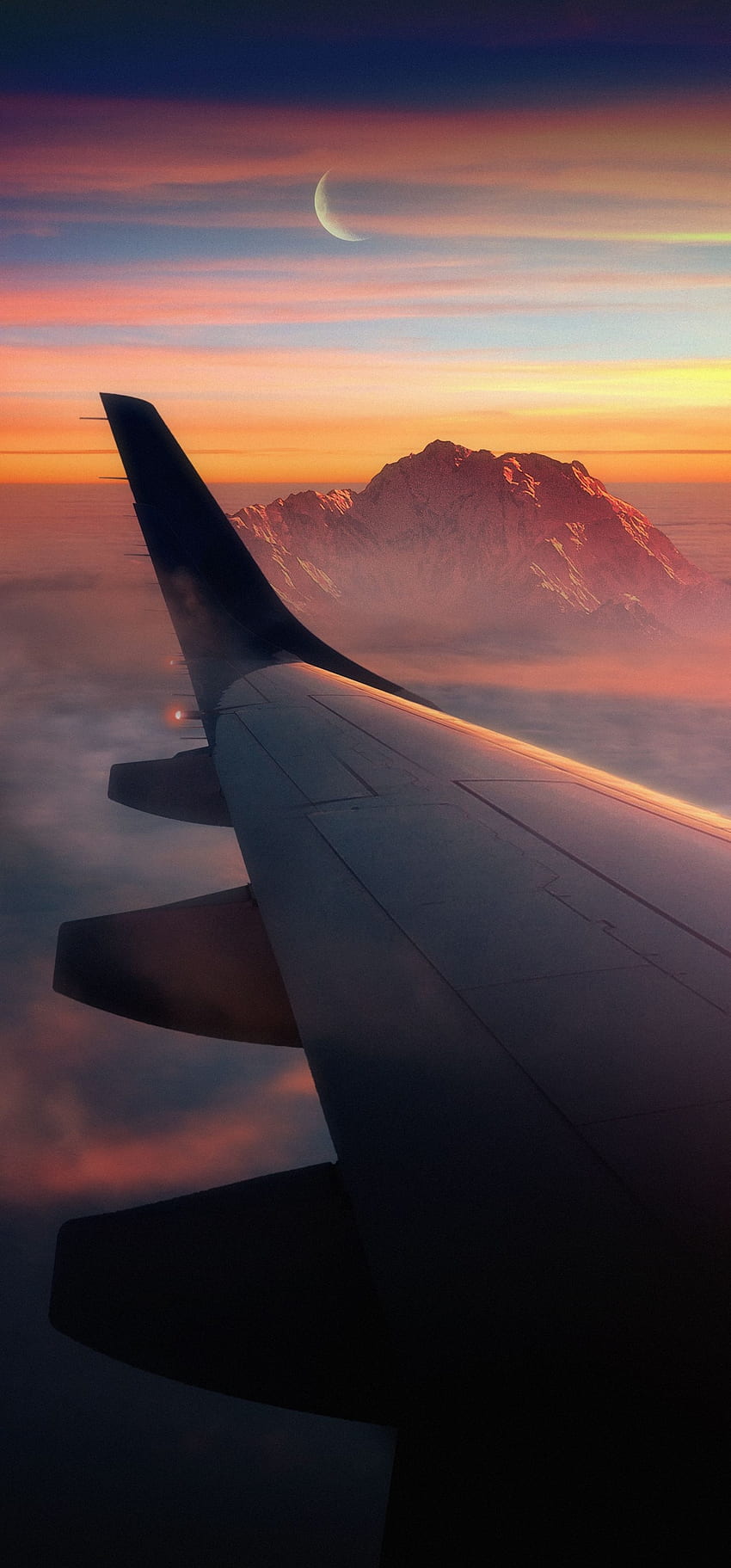 Airplane, cloud, plane, sky, moon, mountain, nature, peace, fogg HD phone  wallpaper | Pxfuel