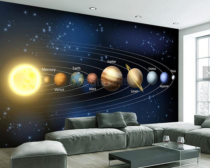 Papel de parede Слънцето и планетите на слънчевата система 3D стенопис, диван, стена за телевизор, и за детска спалня, домашен декор. HD тапет