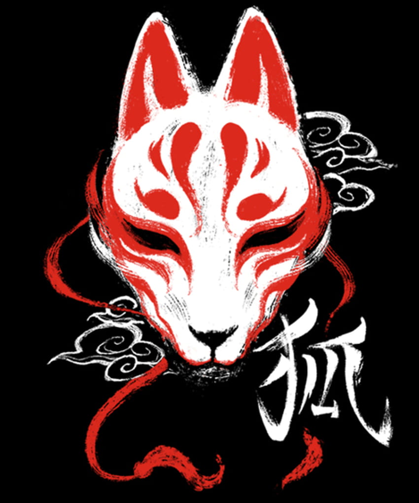 Máscara de kitsune de Qwertee. día de la camisa fondo de pantalla del teléfono