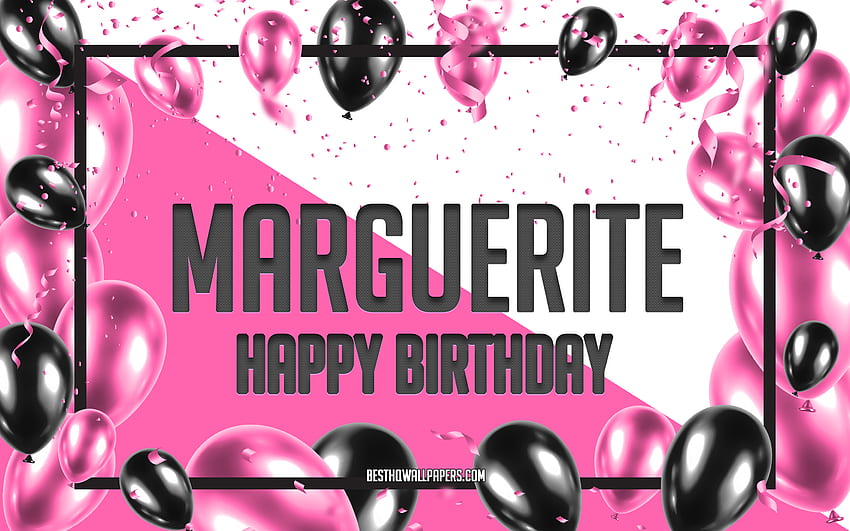 Happy Birtay Marguerite, tło balonów Birtay, Marguerite, z imionami, Marguerite Happy Birtay, różowe balony Birtay tło, kartkę z życzeniami, Marguerite Birtay Tapeta HD