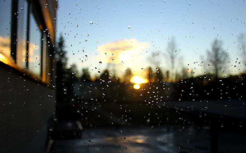 залез, природа, дъжд, боке, прозорец, прозорци / и мобилен фон, дъжд върху прозорец HD тапет