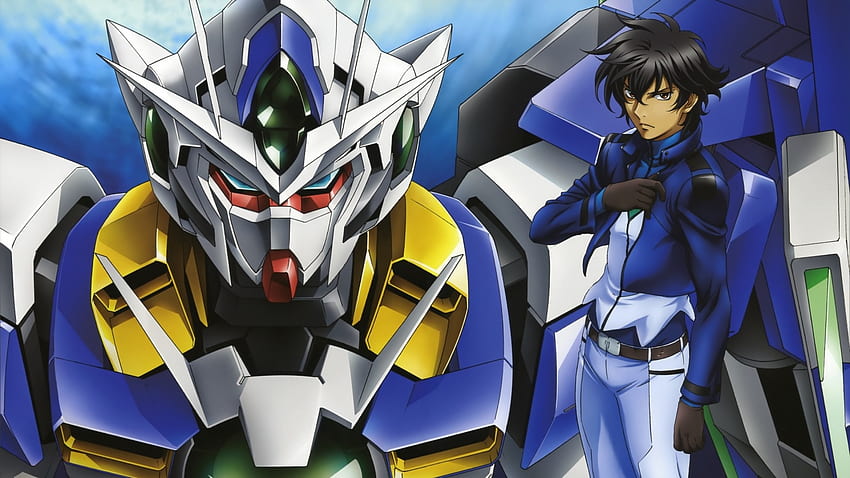 Preview boy, gundam, brunet, robot, pose HD wallpaper