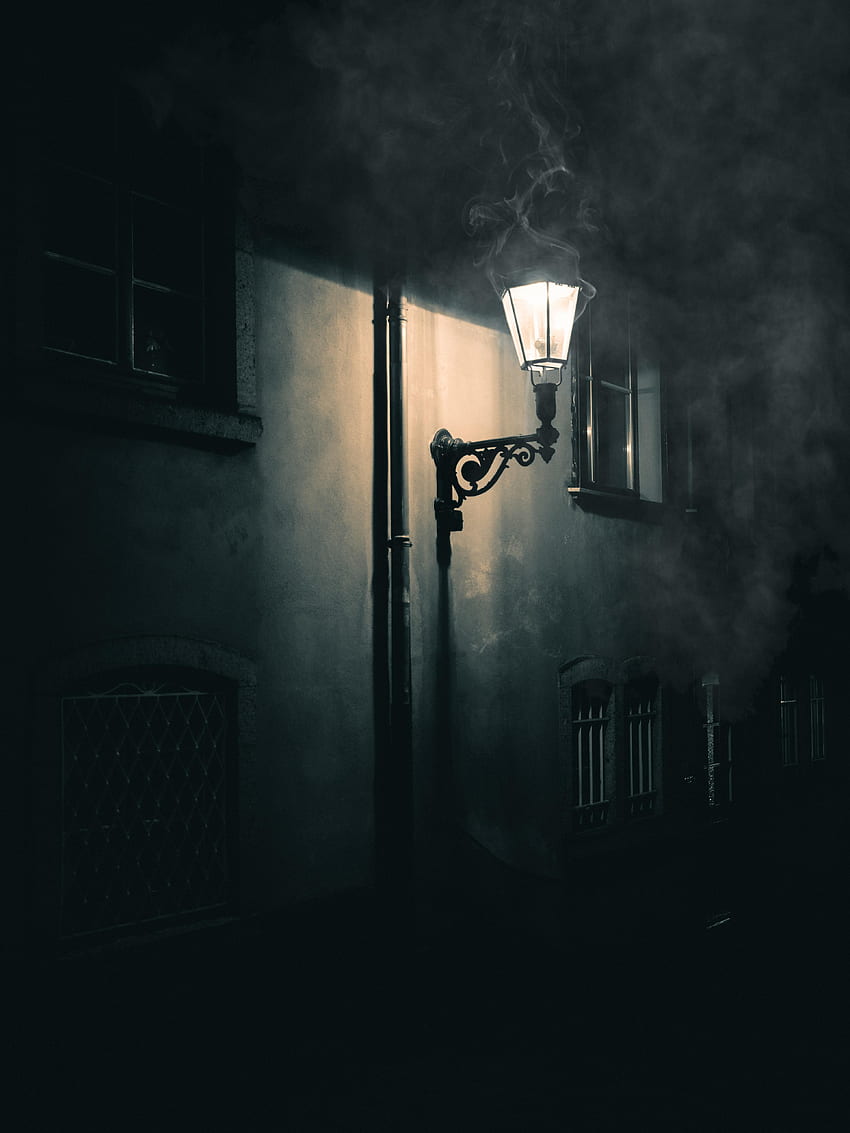 Fumo, scuro, muro, lanterna, lampada, bagliore Sfondo del telefono HD