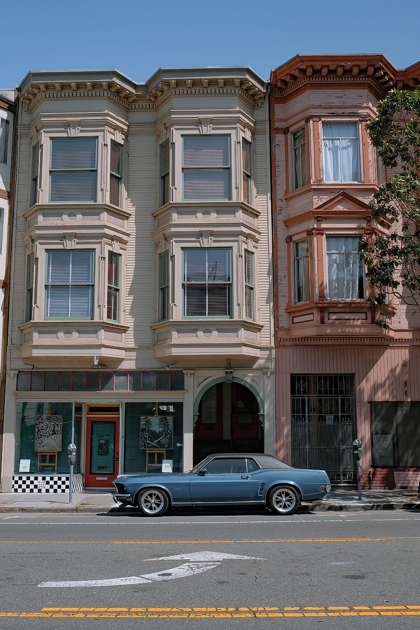 자동차, 빈티지, 정면, 포드 머스탱, 도시의 HD 전화 배경 화면