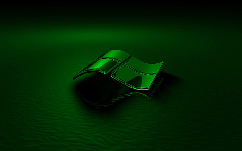 hellgrünes 3D-Windows-Logo, schwarzer Hintergrund, 3D-Wellen hellgrüner Hintergrund, Windows-Logo, Windows-Emblem, 3D-Kunst, Windows HD-Hintergrundbild