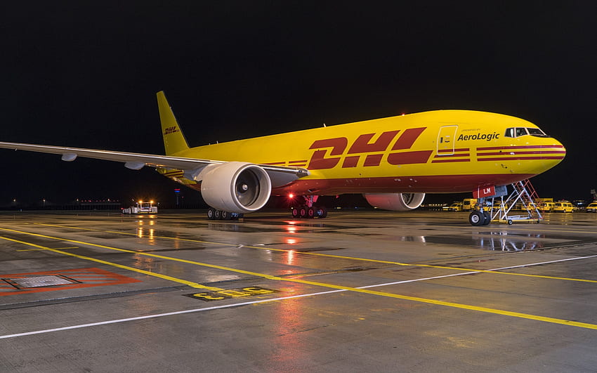 Boeing 777, transport aircraft, DHL, airport, air freight, Boeing HD wallpaper