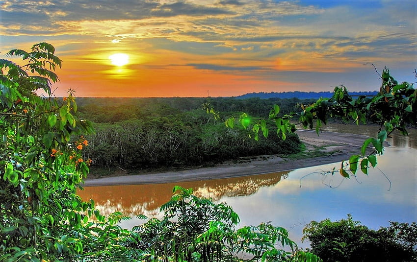 Amazon River, river, colombia, peru, sunset HD wallpaper
