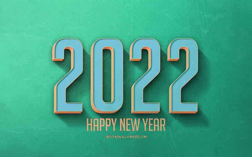 2022 Retro turquoise background, 2022 concepts, 2022 turquoise background, Happy New Year 2022, retro 2022 art, 2022 New Year HD wallpaper