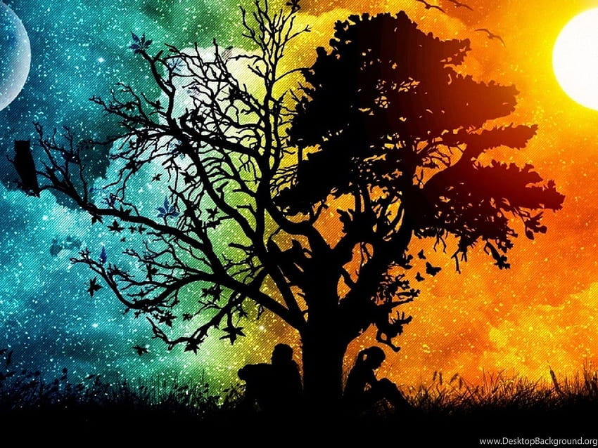 Trees, Arts, Moon, Sun, Mystic Tree Art - -, Mystical Tree HD wallpaper