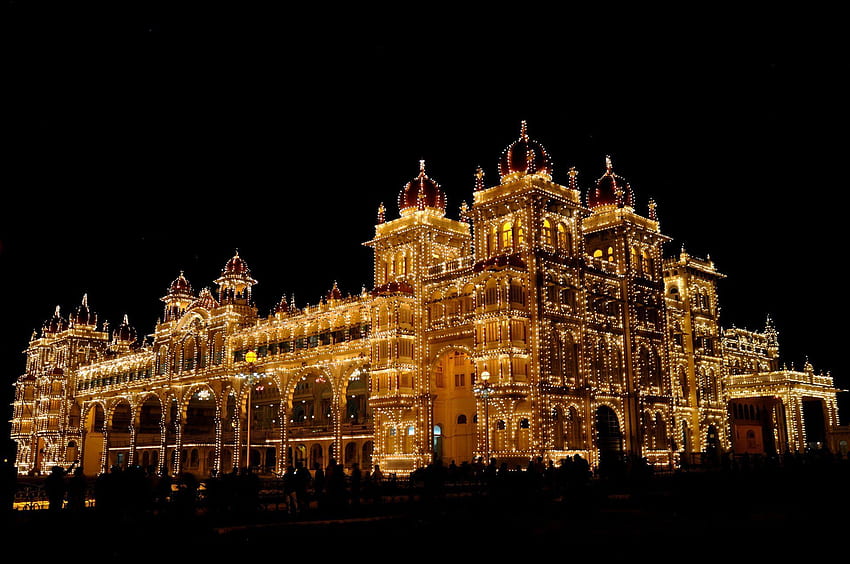 Man Made Mysore Palace Gece Mimari Aydınlatma Karnataka, Hindistan Şehir HD duvar kağıdı
