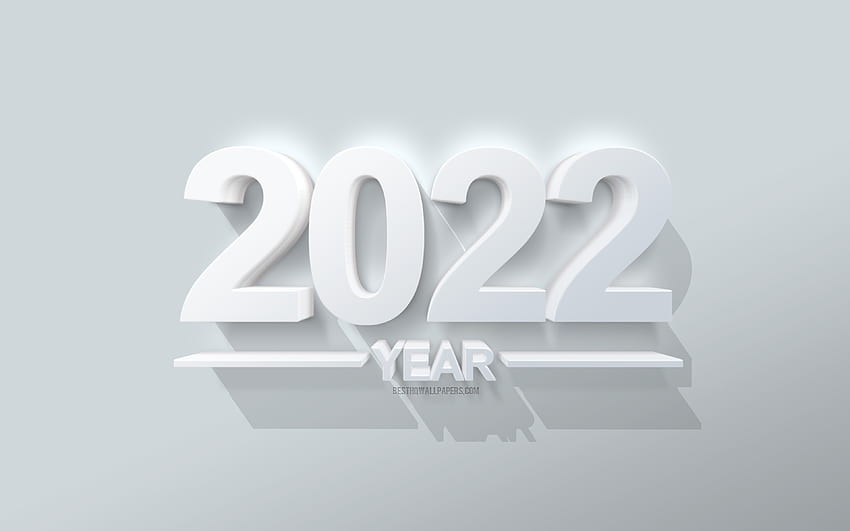 2022年, 白い3Dアート, 2022年新年, 2022年の概念, 白い背景, 明けましておめでとう2022年, 3Dアート 高画質の壁紙